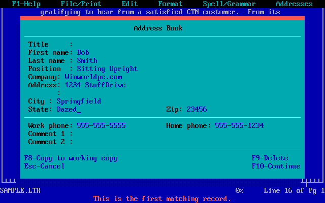 Professional Write 2.21 - Address Book
